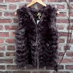 NEW Size Small Metric Units Chocolate Brown Real Rabbit Fur Sleeveless Vest